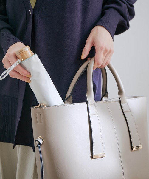 【晴雨兼用/遮光率100%】バンブーハンドルコンパクト折り畳み傘