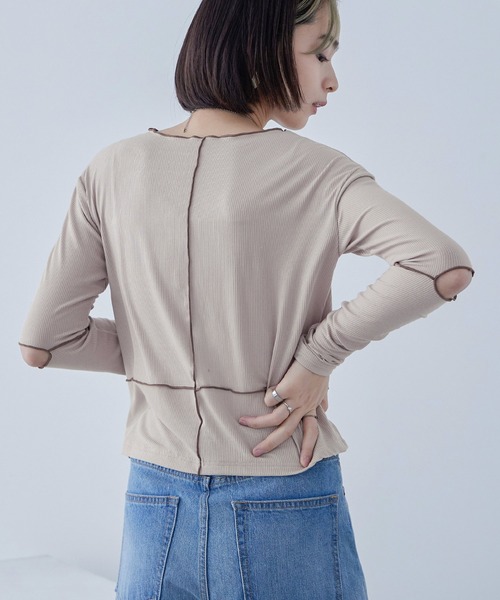 Fashion Letter(ファッションレター)の「ソフトリブ カットアウト 配色メローカットソー(Tシャツ/カットソー・レディース・グレイッシュベージュ/オレンジ/ライム/オリーブ/ブラック・M)」の15枚目の写真
