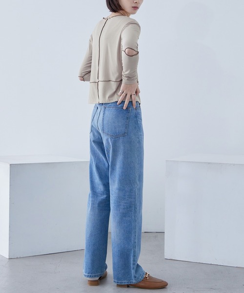 Fashion Letter(ファッションレター)の「ソフトリブ カットアウト 配色メローカットソー(Tシャツ/カットソー・レディース・グレイッシュベージュ/オレンジ/ライム/オリーブ/ブラック・M)」の6枚目の写真