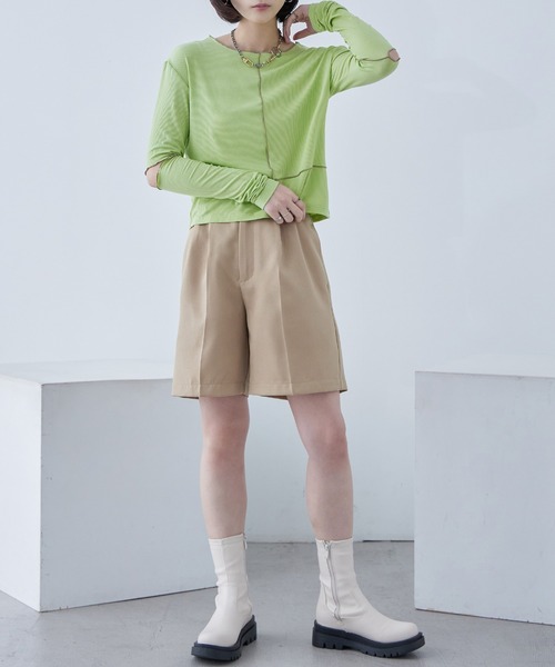 Fashion Letter(ファッションレター)の「ソフトリブ カットアウト 配色メローカットソー(Tシャツ/カットソー・レディース・グレイッシュベージュ/オレンジ/ライム/オリーブ/ブラック・M)」の22枚目の写真