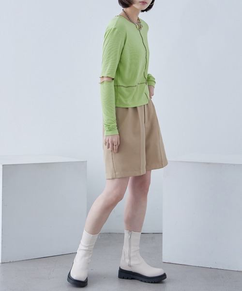 Fashion Letter(ファッションレター)の「ソフトリブ カットアウト 配色メローカットソー(Tシャツ/カットソー・レディース・グレイッシュベージュ/オレンジ/ライム/オリーブ/ブラック・M)」の8枚目の写真
