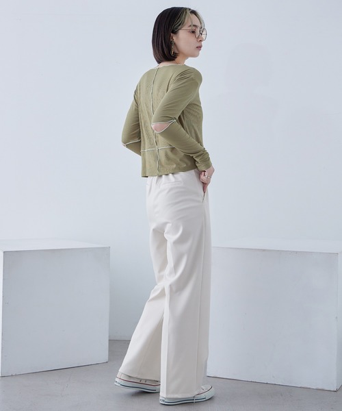 Fashion Letter(ファッションレター)の「ソフトリブ カットアウト 配色メローカットソー(Tシャツ/カットソー・レディース・グレイッシュベージュ/オレンジ/ライム/オリーブ/ブラック・M)」の18枚目の写真