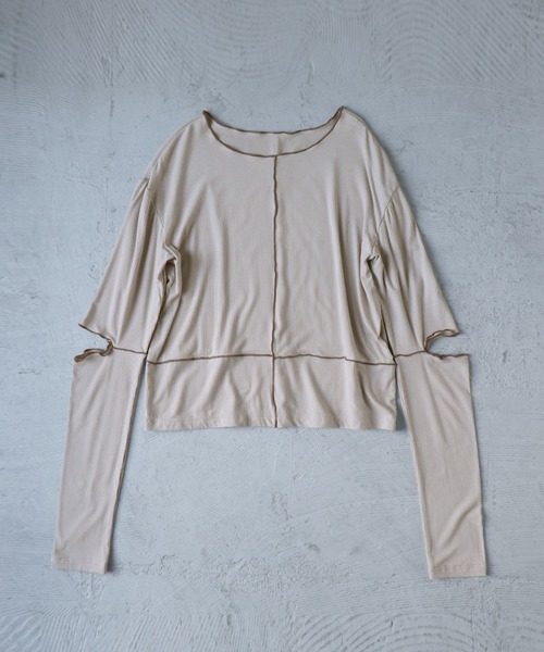 Fashion Letter(ファッションレター)の「ソフトリブ カットアウト 配色メローカットソー(Tシャツ/カットソー・レディース・グレイッシュベージュ/オレンジ/ライム/オリーブ/ブラック・M)」の19枚目の写真
