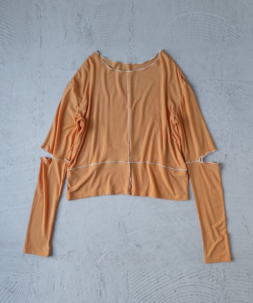 Fashion Letter(ファッションレター)の「ソフトリブ カットアウト 配色メローカットソー(Tシャツ/カットソー・レディース・グレイッシュベージュ/オレンジ/ライム/オリーブ/ブラック・M)」の9枚目の写真