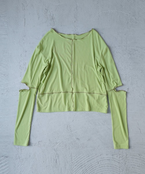 Fashion Letter(ファッションレター)の「ソフトリブ カットアウト 配色メローカットソー(Tシャツ/カットソー・レディース・グレイッシュベージュ/オレンジ/ライム/オリーブ/ブラック・M)」の14枚目の写真