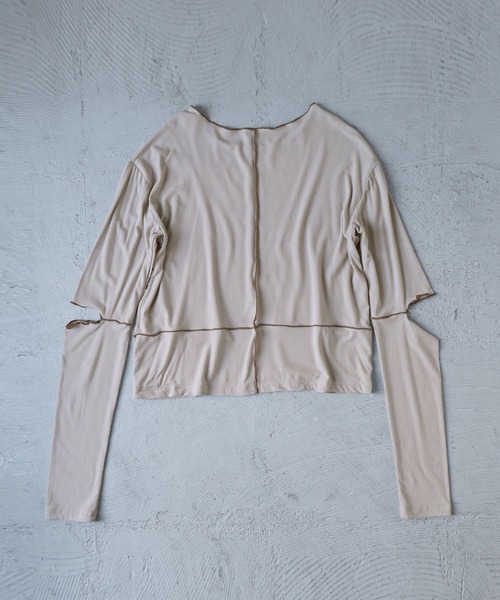 Fashion Letter(ファッションレター)の「ソフトリブ カットアウト 配色メローカットソー(Tシャツ/カットソー・レディース・グレイッシュベージュ/オレンジ/ライム/オリーブ/ブラック・M)」の20枚目の写真