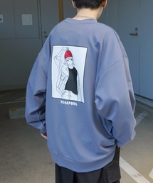 【RED CAP GIRL】ビッグシルエット とろみポンチ 落ち感ドレープ バックプリント ダンボールニットプルオーバースウェット ユニセックス