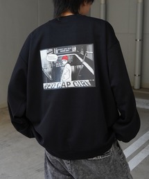 【RED CAP GIRL】ビッグシルエット とろみポンチ 落ち感ドレープ バックプリント ダンボールニットプルオーバースウェット ユニセックス