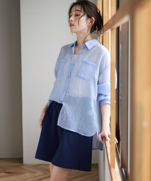 シアーストライプシャツ