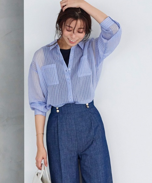 シアーストライプシャツ
