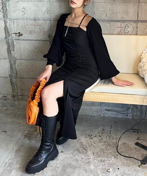 SPIRALGIRL（スパイラルガール）の「チェーン付きニットボレロカーディガン（カーディガン/ボレロ・レディース・ブラック/ベージュ/グリーン/ホワイト・FREE）」の12枚目の写真