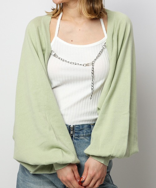 SPIRALGIRL（スパイラルガール）の「チェーン付きニットボレロカーディガン（カーディガン/ボレロ・レディース・ブラック/ベージュ/グリーン/ホワイト・FREE）」の20枚目の写真