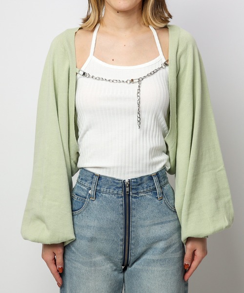 SPIRALGIRL（スパイラルガール）の「チェーン付きニットボレロカーディガン（カーディガン/ボレロ・レディース・ブラック/ベージュ/グリーン/ホワイト・FREE）」の14枚目の写真