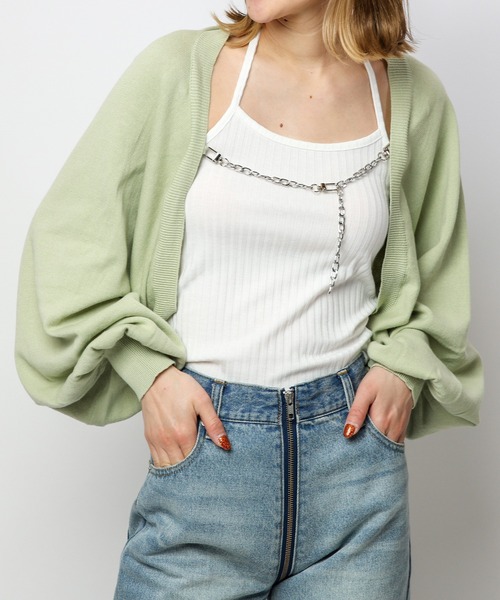 SPIRALGIRL（スパイラルガール）の「チェーン付きニットボレロカーディガン（カーディガン/ボレロ・レディース・ブラック/ベージュ/グリーン/ホワイト・FREE）」の13枚目の写真