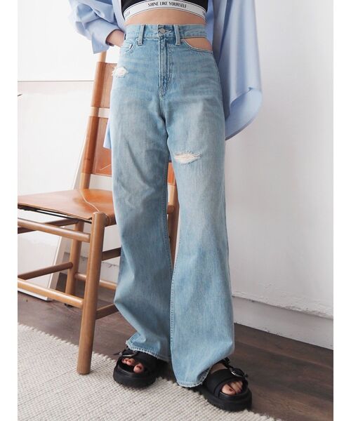 EVRIS（エヴリス）の「サイドウエストオープンワイドデニムパンツ（デニムパンツ・レディース・ライトブルー/インディゴブルー・SMALL/MEDIUM）」の11枚目の写真