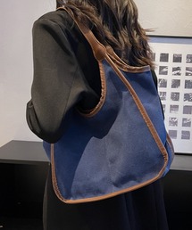 合皮パイピングキャンバストートバッグ