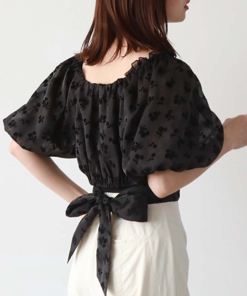 archives（アルシーヴ）の「【新色追加】シアーフロッキーバックリボンブラウス（シャツ/ブラウス・レディース・ブラック/オレンジ/アイボリー/ミント/ピンクベージュ・MEDIUM）」の2枚目の写真