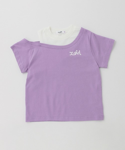 X-girl Stages（エックスガールステージス）の「肩開き半袖Tシャツ（Tシャツ/カットソー・キッズ・ラベンダー/マルチ/ホワイト/ピンク・100cm/140cm/110cm/130cm/90cm/120cm）」の2枚目の写真