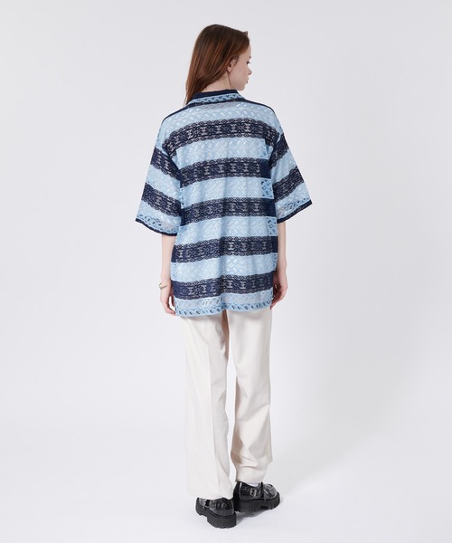ONCILY(オンシェリー)の「BORDER LACE SHEER SHIRT / ボーダーレースシアーシャツ(シャツ/ブラウス・メンズ・ブラック/ライトブルー/ネイビー・LARGE/MEDIUM)」の13枚目の写真