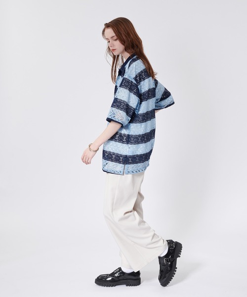 ONCILY(オンシェリー)の「BORDER LACE SHEER SHIRT / ボーダーレースシアーシャツ(シャツ/ブラウス・メンズ・ブラック/ライトブルー/ネイビー・LARGE/MEDIUM)」の12枚目の写真