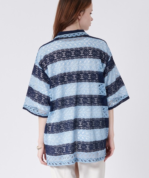 ONCILY(オンシェリー)の「BORDER LACE SHEER SHIRT / ボーダーレースシアーシャツ(シャツ/ブラウス・メンズ・ブラック/ライトブルー/ネイビー・LARGE/MEDIUM)」の9枚目の写真