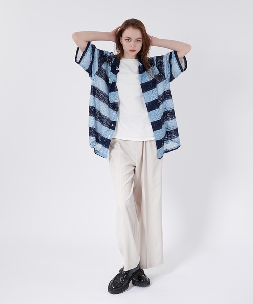 ONCILY(オンシェリー)の「BORDER LACE SHEER SHIRT / ボーダーレースシアーシャツ(シャツ/ブラウス・メンズ・ブラック/ライトブルー/ネイビー・LARGE/MEDIUM)」の11枚目の写真