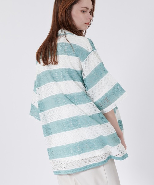 ONCILY(オンシェリー)の「BORDER LACE SHEER SHIRT / ボーダーレースシアーシャツ(シャツ/ブラウス・メンズ・ブラック/ライトブルー/ネイビー・LARGE/MEDIUM)」の19枚目の写真