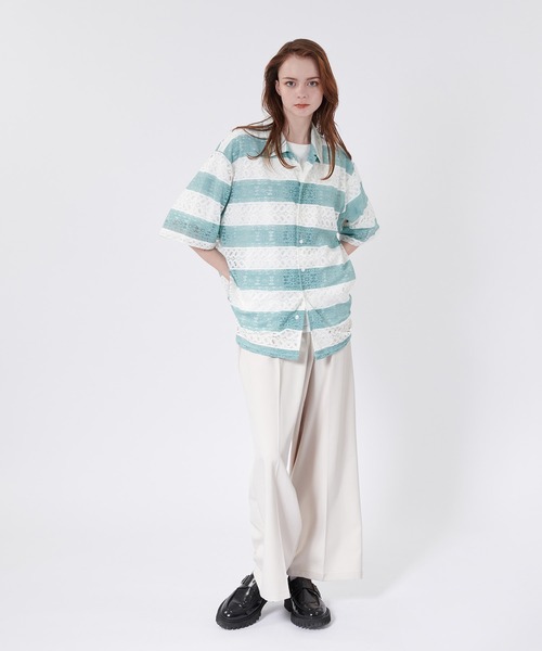 ONCILY(オンシェリー)の「BORDER LACE SHEER SHIRT / ボーダーレースシアーシャツ(シャツ/ブラウス・メンズ・ブラック/ライトブルー/ネイビー・LARGE/MEDIUM)」の20枚目の写真