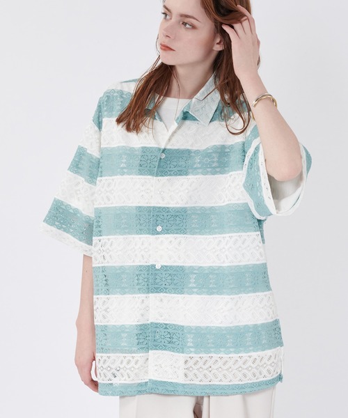 ONCILY(オンシェリー)の「BORDER LACE SHEER SHIRT / ボーダーレースシアーシャツ(シャツ/ブラウス・メンズ・ブラック/ライトブルー/ネイビー・LARGE/MEDIUM)」の15枚目の写真