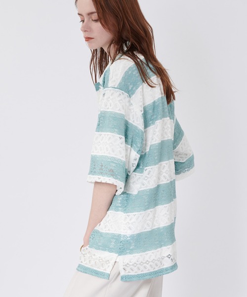 ONCILY(オンシェリー)の「BORDER LACE SHEER SHIRT / ボーダーレースシアーシャツ(シャツ/ブラウス・メンズ・ブラック/ライトブルー/ネイビー・LARGE/MEDIUM)」の18枚目の写真