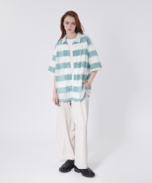 ONCILY(オンシェリー)の「BORDER LACE SHEER SHIRT / ボーダーレースシアーシャツ(シャツ/ブラウス・メンズ・ブラック/ライトブルー/ネイビー・LARGE/MEDIUM)」の21枚目の写真