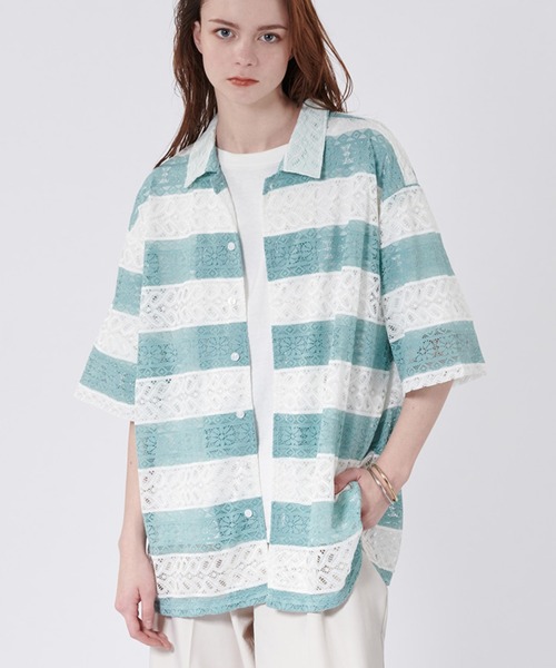 ONCILY(オンシェリー)の「BORDER LACE SHEER SHIRT / ボーダーレースシアーシャツ(シャツ/ブラウス・メンズ・ブラック/ライトブルー/ネイビー・LARGE/MEDIUM)」の17枚目の写真