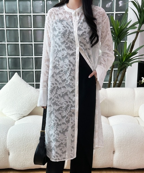 ABITOKYO（アビトーキョー）の「スタンドカラージャガードシアーシャツワンピース（シャツワンピース・レディース・ブラック/ベージュ/ホワイト・FREE）」の18枚目の写真