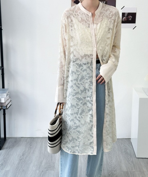 ABITOKYO（アビトーキョー）の「スタンドカラージャガードシアーシャツワンピース（シャツワンピース・レディース・ブラック/ベージュ/ホワイト・FREE）」の13枚目の写真