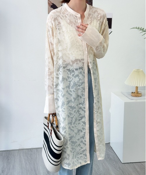 ABITOKYO（アビトーキョー）の「スタンドカラージャガードシアーシャツワンピース（シャツワンピース・レディース・ブラック/ベージュ/ホワイト・FREE）」の14枚目の写真