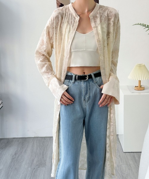 ABITOKYO（アビトーキョー）の「スタンドカラージャガードシアーシャツワンピース（シャツワンピース・レディース・ブラック/ベージュ/ホワイト・FREE）」の15枚目の写真