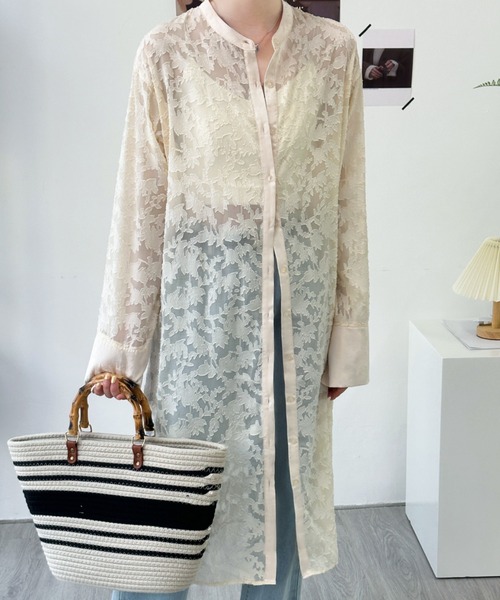 ABITOKYO（アビトーキョー）の「スタンドカラージャガードシアーシャツワンピース（シャツワンピース・レディース・ブラック/ベージュ/ホワイト・FREE）」の16枚目の写真