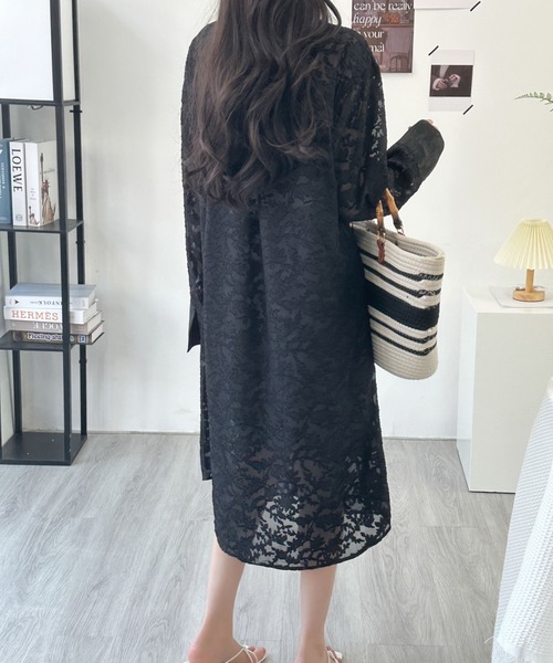 ABITOKYO（アビトーキョー）の「スタンドカラージャガードシアーシャツワンピース（シャツワンピース・レディース・ブラック/ベージュ/ホワイト・FREE）」の6枚目の写真