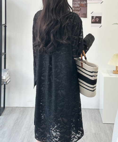 ABITOKYO（アビトーキョー）の「スタンドカラージャガードシアーシャツワンピース（シャツワンピース・レディース・ブラック/ベージュ/ホワイト・FREE）」の12枚目の写真