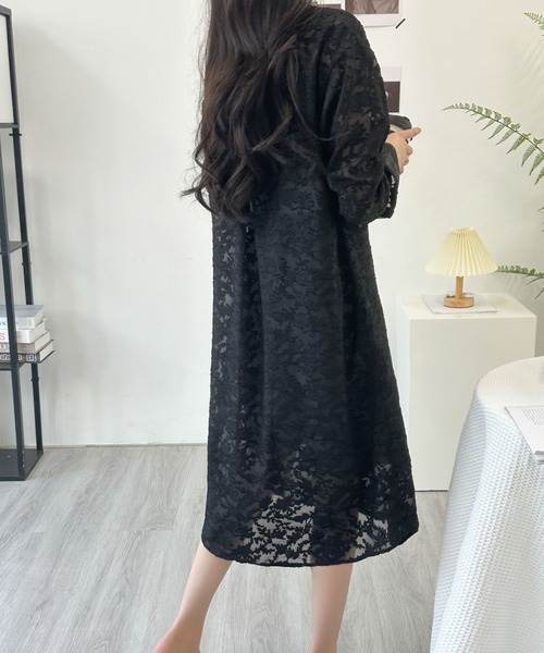 ABITOKYO（アビトーキョー）の「スタンドカラージャガードシアーシャツワンピース（シャツワンピース・レディース・ブラック/ベージュ/ホワイト・FREE）」の11枚目の写真