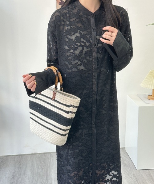 ABITOKYO（アビトーキョー）の「スタンドカラージャガードシアーシャツワンピース（シャツワンピース・レディース・ブラック/ベージュ/ホワイト・FREE）」の22枚目の写真