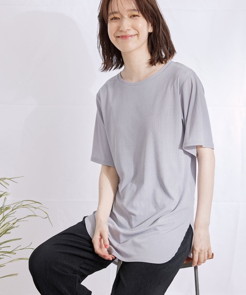 Jayro(ジャイロ)の「ランダムリブチュニックTシャツ(Tシャツ/カットソー・レディース・ホワイト系その他/グレー系その他/ピンク/ブラック・M)」の4枚目の写真