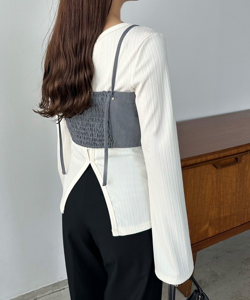 callautia(カラウティア)の「ショートキャミビスチェ(ベスト・レディース・ライトベージュ/ダークグレー/ブラック・MEDIUM/SMALL/LARGE)」の9枚目の写真