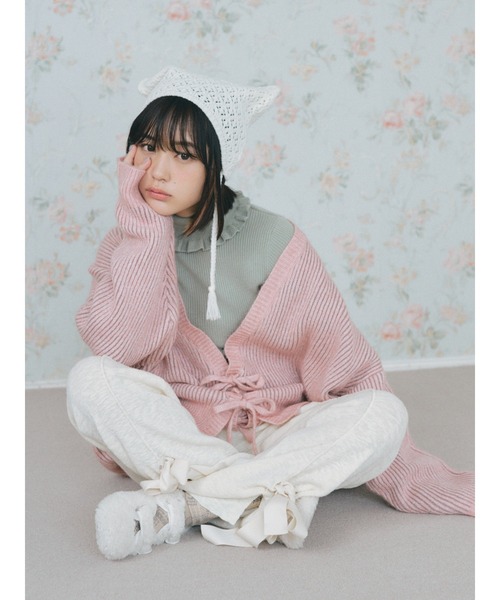 merry jenny（メリージェニー）の「リボンニットパンツ（スウェットパンツ・レディース・ブラック/アイボリー/ピンク・FREE）」の4枚目の写真