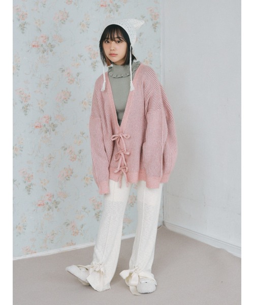 merry jenny（メリージェニー）の「リボンニットパンツ（スウェットパンツ・レディース・ブラック/アイボリー/ピンク・FREE）」の5枚目の写真