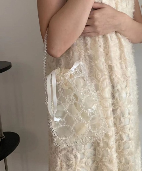 LAC-VERT（ラック・ヴェール）の「ビーズ/パールミニハンドバッグ（ハンドバッグ・レディース・ホワイト/クリア・FREE）」の4枚目の写真