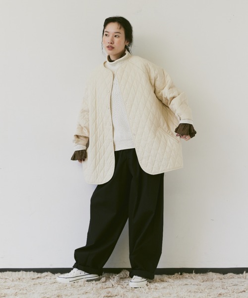 キルティングショートコート（ノーカラージャケット）｜Libra