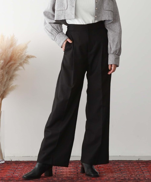 archives（アルシーヴ）の「サイドタブストレートパンツ（その他パンツ・レディース・ブラウン/ブラック/アイボリー/グリーン・MEDIUM）」の2枚目の写真