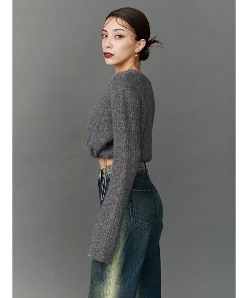 EVRIS（エヴリス）の「クロップドニットトップス（ニット/セーター・レディース・グレー/ブラック/マスタード・FREE）」の5枚目の写真