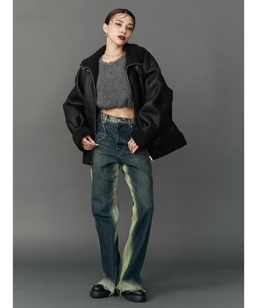 EVRIS（エヴリス）の「クロップドニットトップス（ニット/セーター・レディース・グレー/ブラック/マスタード・FREE）」の7枚目の写真